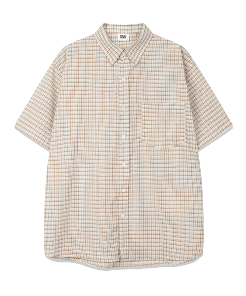 GRAYBLVD（グレイブラバット）の「リネンライクケイブチェック半袖シャツ (4COLOR)（シャツ/ブラウス・レディース・ブラック/ホワイト/ベージュ/チャコール・MEDIUM/LARGE/X-LARGE）」の7枚目の写真