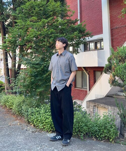 GRAYBLVD（グレイブラバット）の「リネンライクケイブチェック半袖シャツ (4COLOR)（シャツ/ブラウス・レディース・ブラック/ホワイト/ベージュ/チャコール・MEDIUM/LARGE/X-LARGE）」の9枚目の写真