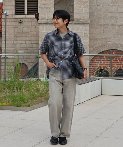GRAYBLVD（グレイブラバット）の「リネンライクケイブチェック半袖シャツ (4COLOR)（シャツ/ブラウス・レディース・ブラック/ホワイト/ベージュ/チャコール・MEDIUM/LARGE/X-LARGE）」の12枚目の写真