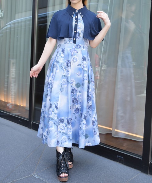 axes femme(アクシーズファム)の「アートローズ柄ケープワンピース(ワンピース・レディース・グレー/ブラック/サックスブルー・MEDIUM)」の8枚目の写真