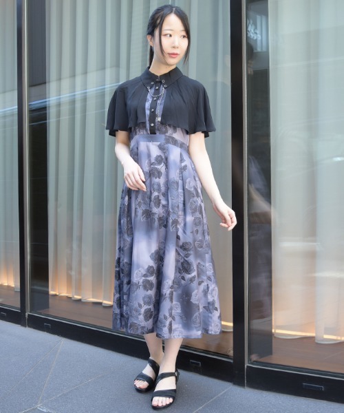 axes femme(アクシーズファム)の「アートローズ柄ケープワンピース(ワンピース・レディース・グレー/ブラック/サックスブルー・MEDIUM)」の11枚目の写真