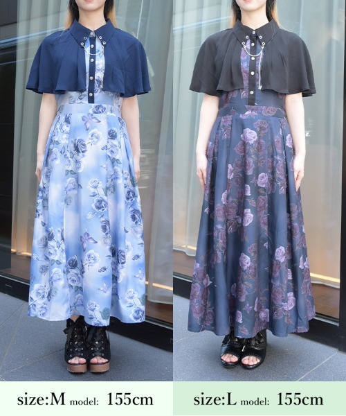 axes femme(アクシーズファム)の「アートローズ柄ケープワンピース(ワンピース・レディース・グレー/ブラック/サックスブルー・MEDIUM)」の12枚目の写真