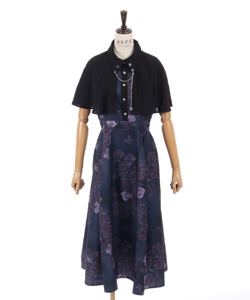 axes femme(アクシーズファム)の「アートローズ柄ケープワンピース(ワンピース・レディース・グレー/ブラック/サックスブルー・MEDIUM)」の13枚目の写真