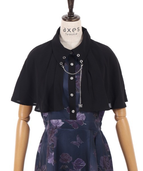 axes femme(アクシーズファム)の「アートローズ柄ケープワンピース(ワンピース・レディース・グレー/ブラック/サックスブルー・MEDIUM)」の16枚目の写真