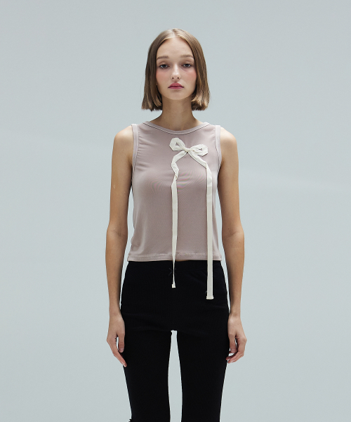 DEARSTALKER(ディアストーカー)の「ARIA TIED RIBBON TOP - PINK BEIGE(Tシャツ/カットソー・レディース・その他・FREE)」の1枚目の写真