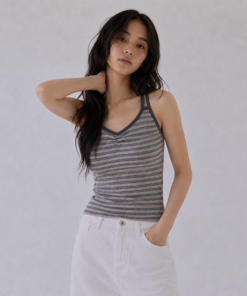 SAYUU(サユ)の「フェイドストライプスリーブレスグレー(Tシャツ/カットソー・レディース・杢グレー・FREE)」の2枚目の写真