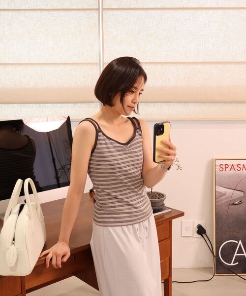SAYUU(サユ)の「フェイドストライプスリーブレスグレー(Tシャツ/カットソー・レディース・杢グレー・FREE)」の7枚目の写真