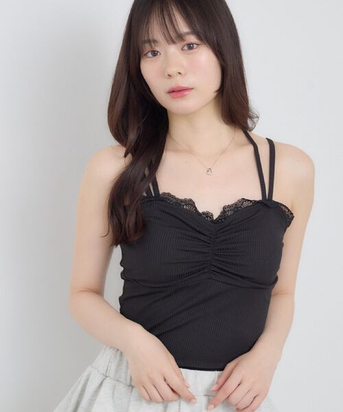 ems excite(エムズエキサイト)の「【2way】クロスストラップキャミ(Tシャツ/カットソー・レディース・ブルー/ナチュラル/ブラック・FREE)」の2枚目の写真