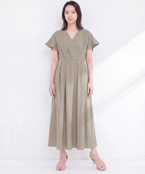 natural couture(ナチュラルクチュール)の「【sherbet line】接触冷感カシュクールフリル袖ワンピース(ワンピース・レディース・ブラック/ブラウン系その他/ベージュ/ボルドー/チャコールグレー/サックスブルー・FREE)」の4枚目の写真