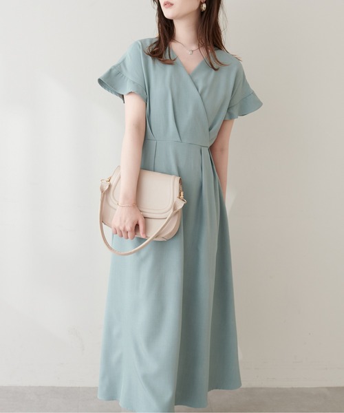 natural couture(ナチュラルクチュール)の「【sherbet line】接触冷感カシュクールフリル袖ワンピース(ワンピース・レディース・ブラック/ブラウン系その他/ベージュ/ボルドー/チャコールグレー/サックスブルー・FREE)」の5枚目の写真