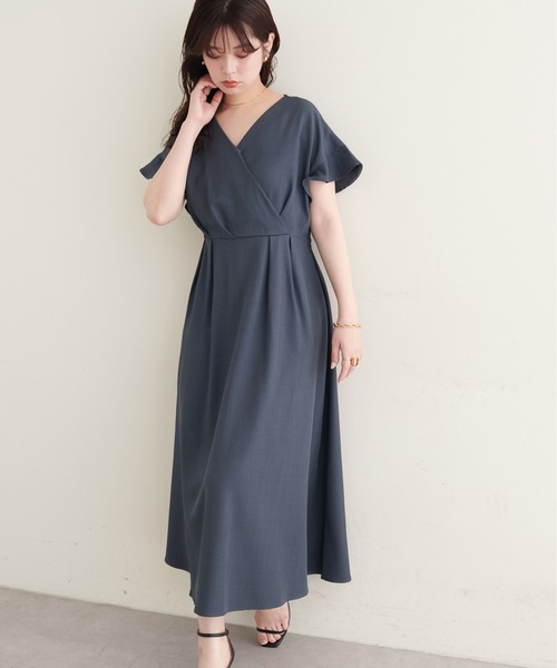 natural couture(ナチュラルクチュール)の「【sherbet line】接触冷感カシュクールフリル袖ワンピース(ワンピース・レディース・ブラック/ブラウン系その他/ベージュ/ボルドー/チャコールグレー/サックスブルー・FREE)」の1枚目の写真