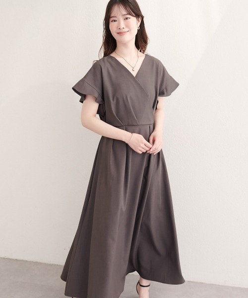 natural couture(ナチュラルクチュール)の「【sherbet line】接触冷感カシュクールフリル袖ワンピース(ワンピース・レディース・ブラック/ブラウン系その他/ベージュ/ボルドー/チャコールグレー/サックスブルー・FREE)」の14枚目の写真
