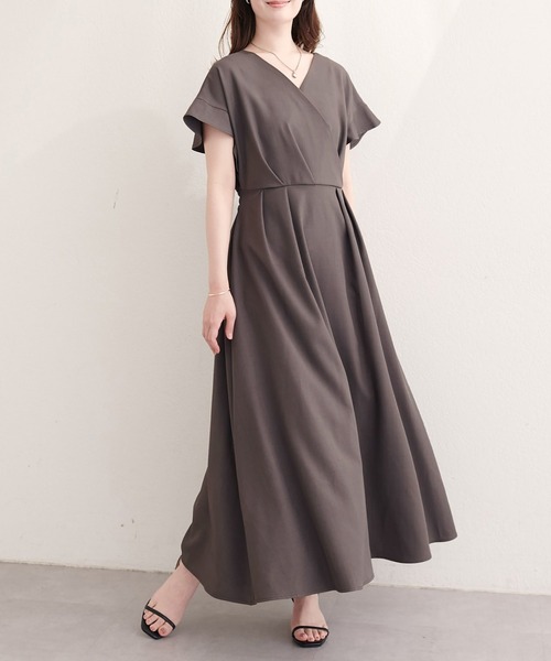 natural couture(ナチュラルクチュール)の「【sherbet line】接触冷感カシュクールフリル袖ワンピース(ワンピース・レディース・ブラック/ブラウン系その他/ベージュ/ボルドー/チャコールグレー/サックスブルー・FREE)」の13枚目の写真