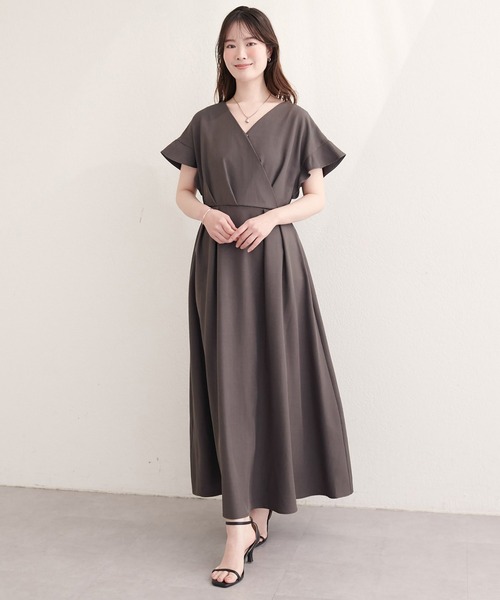 natural couture(ナチュラルクチュール)の「【sherbet line】接触冷感カシュクールフリル袖ワンピース(ワンピース・レディース・ブラック/ブラウン系その他/ベージュ/ボルドー/チャコールグレー/サックスブルー・FREE)」の15枚目の写真