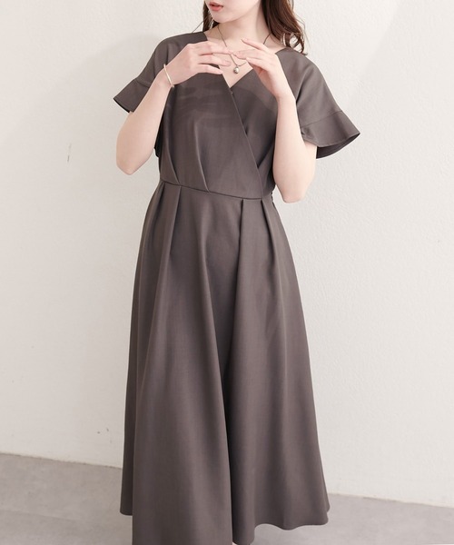 natural couture(ナチュラルクチュール)の「【sherbet line】接触冷感カシュクールフリル袖ワンピース(ワンピース・レディース・ブラック/ブラウン系その他/ベージュ/ボルドー/チャコールグレー/サックスブルー・FREE)」の12枚目の写真