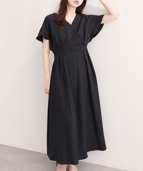 natural couture(ナチュラルクチュール)の「【sherbet line】接触冷感カシュクールフリル袖ワンピース(ワンピース・レディース・ブラック/ブラウン系その他/ベージュ/ボルドー/チャコールグレー/サックスブルー・FREE)」の7枚目の写真