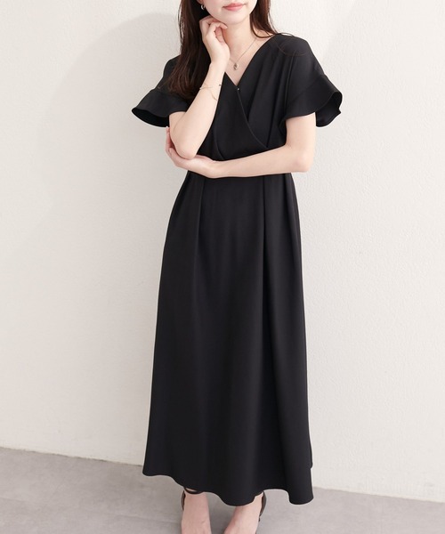 natural couture(ナチュラルクチュール)の「【sherbet line】接触冷感カシュクールフリル袖ワンピース(ワンピース・レディース・ブラック/ブラウン系その他/ベージュ/ボルドー/チャコールグレー/サックスブルー・FREE)」の8枚目の写真