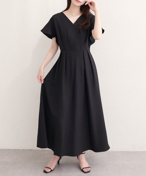 natural couture(ナチュラルクチュール)の「【sherbet line】接触冷感カシュクールフリル袖ワンピース(ワンピース・レディース・ブラック/ブラウン系その他/ベージュ/ボルドー/チャコールグレー/サックスブルー・FREE)」の10枚目の写真