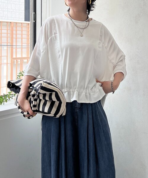 un dix cors(アンディコール)の「異素材シャーリングプルオーバー(Tシャツ/カットソー・レディース・モカ/オフホワイト/ブラック・FREE)」の4枚目の写真