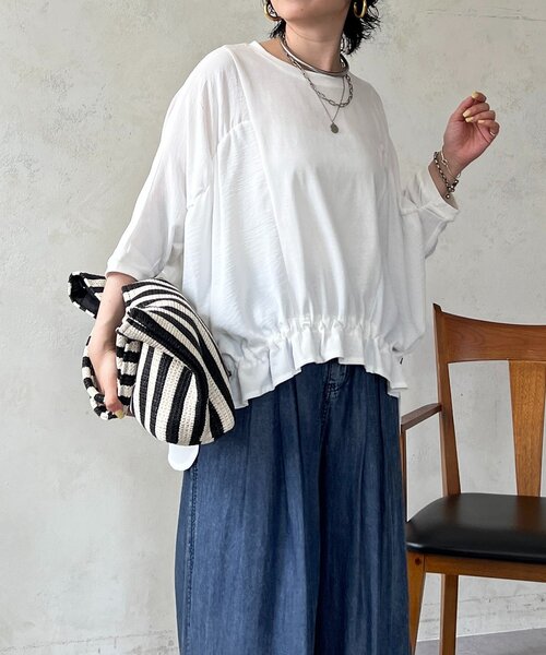 un dix cors(アンディコール)の「異素材シャーリングプルオーバー(Tシャツ/カットソー・レディース・モカ/オフホワイト/ブラック・FREE)」の5枚目の写真