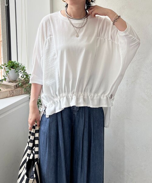 un dix cors(アンディコール)の「異素材シャーリングプルオーバー(Tシャツ/カットソー・レディース・モカ/オフホワイト/ブラック・FREE)」の10枚目の写真