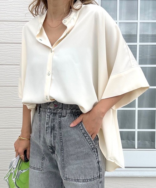 Q(キュー)の「BOXシルエット5分袖シャツ(シャツ/ブラウス・レディース・ブラック/ホワイト/マスタード・MEDIUM)」の16枚目の写真