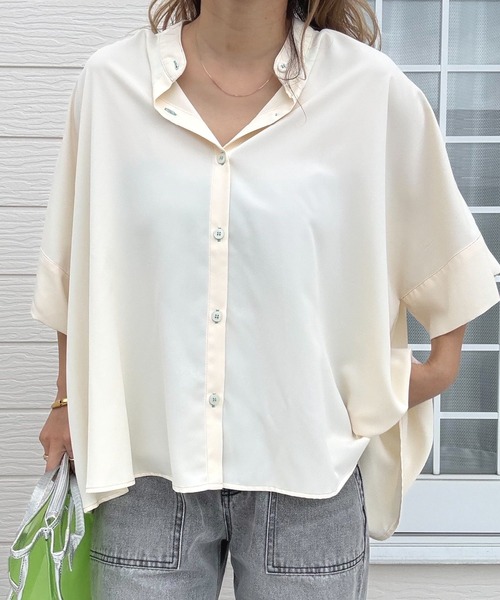 Q(キュー)の「BOXシルエット5分袖シャツ(シャツ/ブラウス・レディース・ブラック/ホワイト/マスタード・MEDIUM)」の13枚目の写真