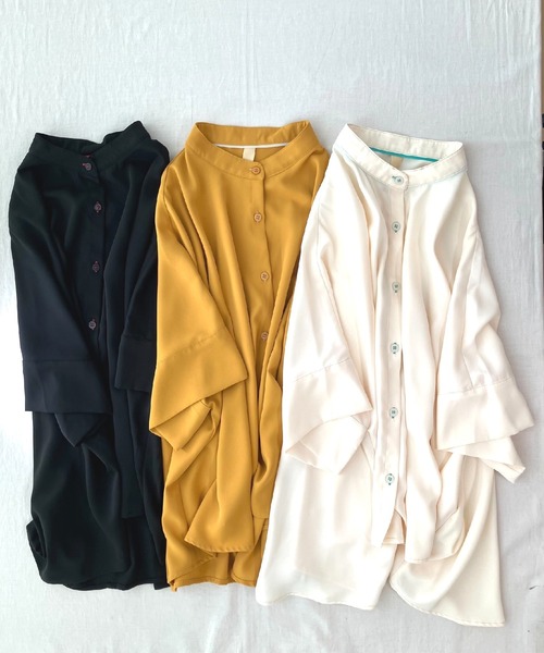 Q(キュー)の「BOXシルエット5分袖シャツ(シャツ/ブラウス・レディース・ブラック/ホワイト/マスタード・MEDIUM)」の12枚目の写真