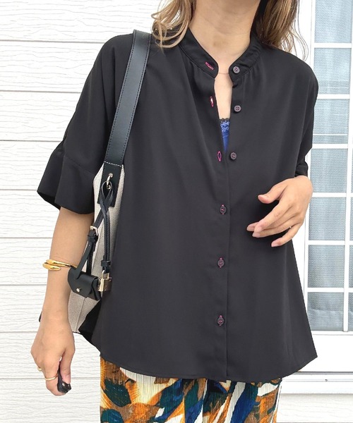 Q(キュー)の「BOXシルエット5分袖シャツ(シャツ/ブラウス・レディース・ブラック/ホワイト/マスタード・MEDIUM)」の20枚目の写真