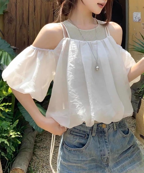 ampm（エーエムピーエム）の「異素材ドッキングバルーンキャミソールトップス（Tシャツ/カットソー・レディース・ブラック/ベージュ・S/M）」の11枚目の写真