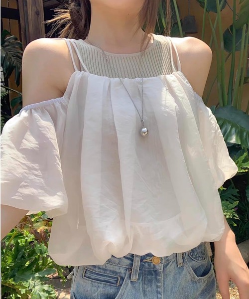 ampm（エーエムピーエム）の「異素材ドッキングバルーンキャミソールトップス（Tシャツ/カットソー・レディース・ブラック/ベージュ・S/M）」の12枚目の写真