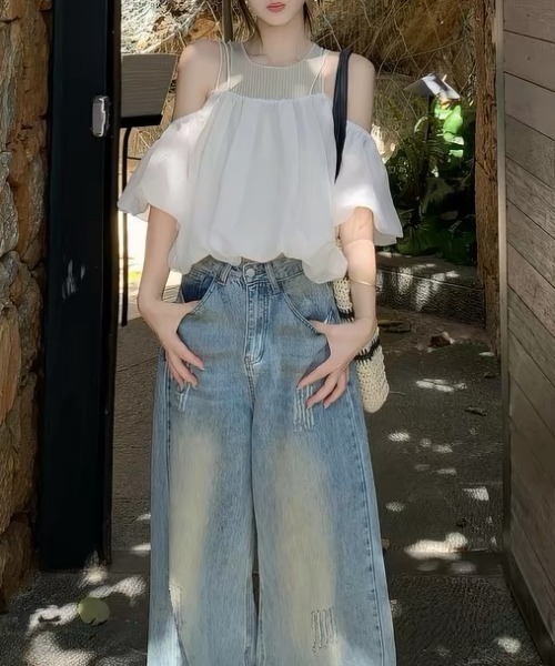 ampm（エーエムピーエム）の「異素材ドッキングバルーンキャミソールトップス（Tシャツ/カットソー・レディース・ブラック/ベージュ・S/M）」の16枚目の写真