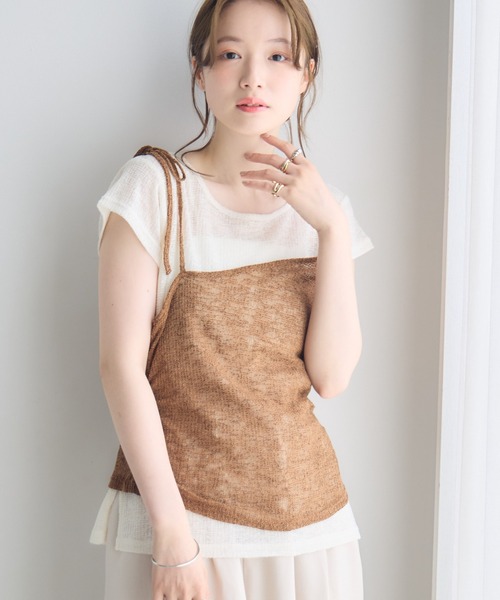 RETRO GIRL(レトロガール)の「【セットアイテム】肩リボンキャミ×カットセット(Tシャツ/カットソー・レディース・グリーン/ブラウン/ライトグレー・FREE)」の3枚目の写真