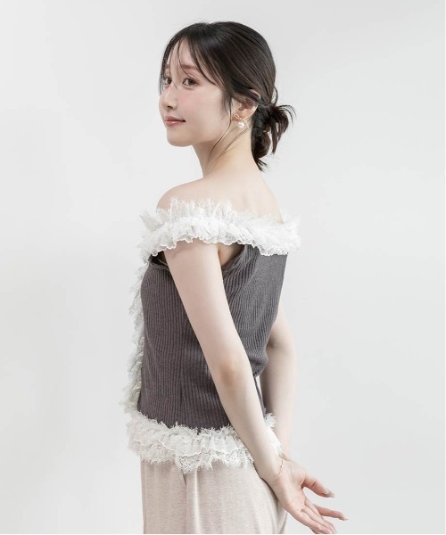 RANDA（ランダ）の「レースフリルコンビカットトップス（Tシャツ/カットソー・レディース・グレー・FREE）」の9枚目の写真