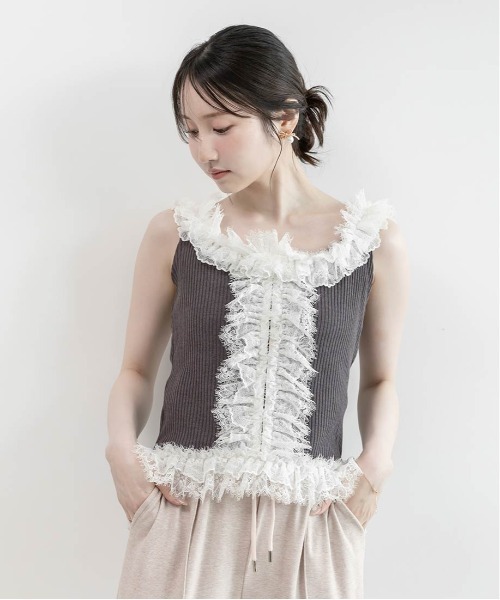 RANDA（ランダ）の「レースフリルコンビカットトップス（Tシャツ/カットソー・レディース・グレー・FREE）」の10枚目の写真