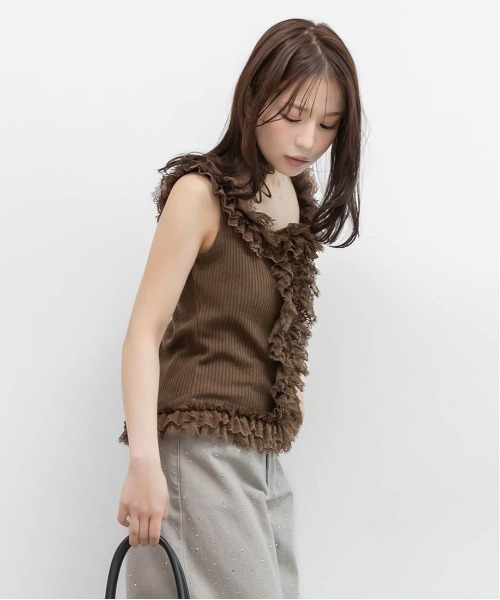 RANDA（ランダ）の「レースフリルコンビカットトップス（Tシャツ/カットソー・レディース・グレー・FREE）」の12枚目の写真