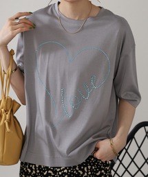 BRODIAEA ハートラインストーンデザインTシャツ 半端袖