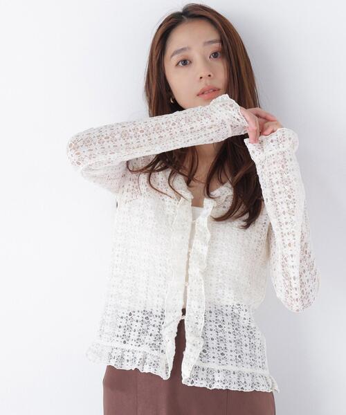 NATURAL BEAUTY BASIC(ナチュラルビューティーベーシック)の「シアーレースカーディガン(カーディガン/ボレロ・レディース・オフホワイト/ブラック/イエロー・フリ-)」の1枚目の写真