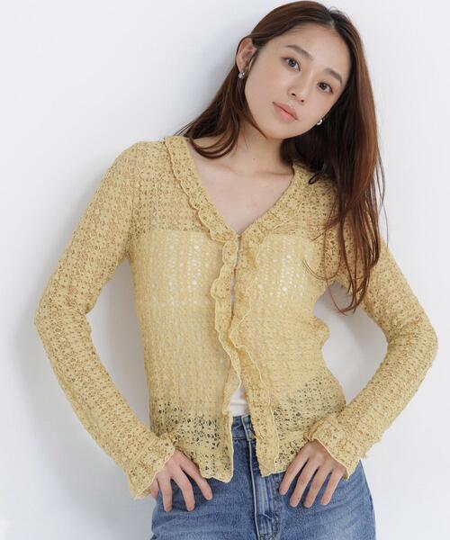 NATURAL BEAUTY BASIC(ナチュラルビューティーベーシック)の「シアーレースカーディガン(カーディガン/ボレロ・レディース・オフホワイト/ブラック/イエロー・フリ-)」の3枚目の写真