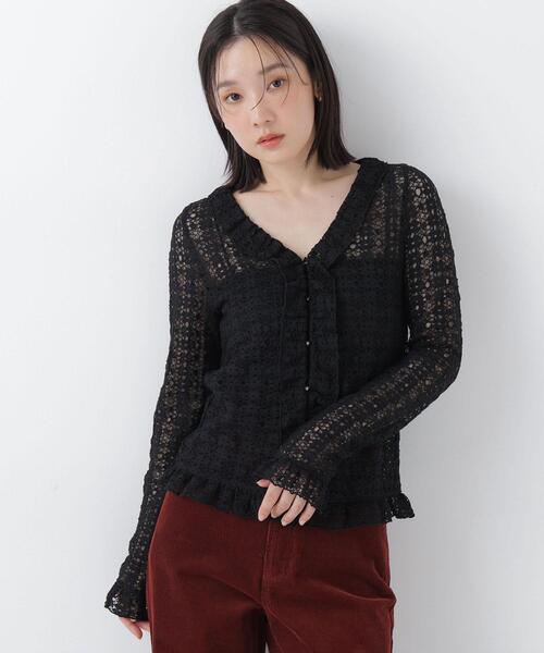 NATURAL BEAUTY BASIC(ナチュラルビューティーベーシック)の「シアーレースカーディガン(カーディガン/ボレロ・レディース・オフホワイト/ブラック/イエロー・フリ-)」の2枚目の写真