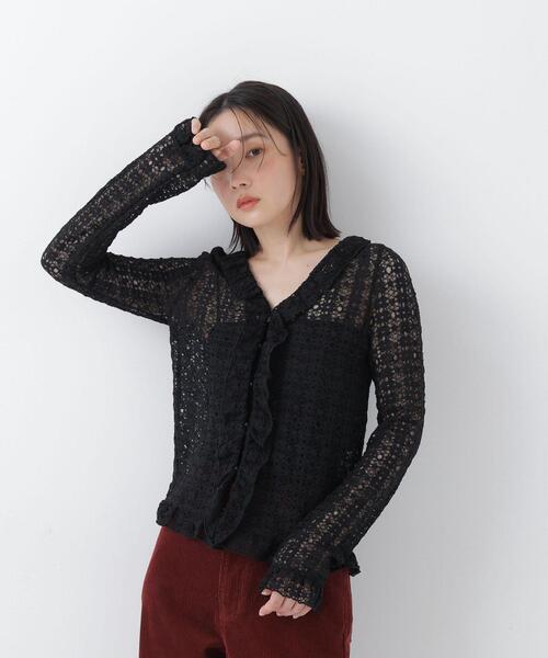 NATURAL BEAUTY BASIC(ナチュラルビューティーベーシック)の「シアーレースカーディガン(カーディガン/ボレロ・レディース・オフホワイト/ブラック/イエロー・フリ-)」の4枚目の写真