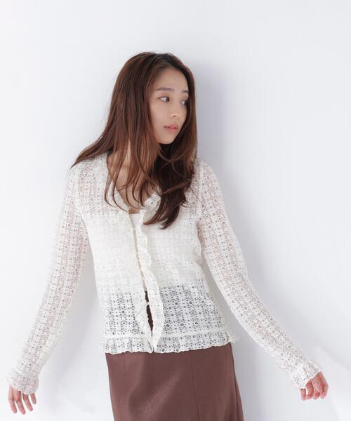 NATURAL BEAUTY BASIC(ナチュラルビューティーベーシック)の「シアーレースカーディガン(カーディガン/ボレロ・レディース・オフホワイト/ブラック/イエロー・フリ-)」の10枚目の写真
