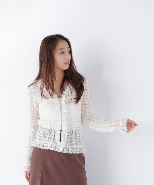 NATURAL BEAUTY BASIC(ナチュラルビューティーベーシック)の「シアーレースカーディガン(カーディガン/ボレロ・レディース・オフホワイト/ブラック/イエロー・フリ-)」の12枚目の写真