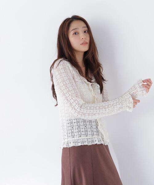NATURAL BEAUTY BASIC(ナチュラルビューティーベーシック)の「シアーレースカーディガン(カーディガン/ボレロ・レディース・オフホワイト/ブラック/イエロー・フリ-)」の14枚目の写真