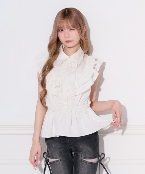 apres jour(アプレジュール)の「ペプラムフリルブラウス(シャツ/ブラウス・レディース・ドット/オフホワイト・X-LARGE/フリー)」の2枚目の写真