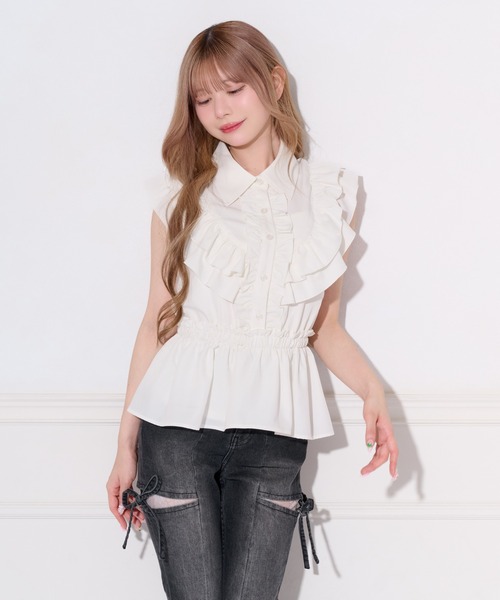 apres jour(アプレジュール)の「ペプラムフリルブラウス(シャツ/ブラウス・レディース・ドット/オフホワイト・X-LARGE/フリー)」の3枚目の写真