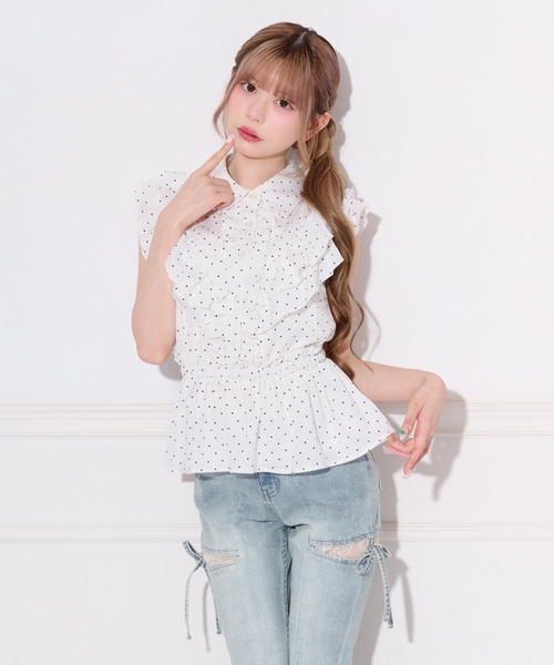 apres jour(アプレジュール)の「ペプラムフリルブラウス(シャツ/ブラウス・レディース・ドット/オフホワイト・X-LARGE/フリー)」の14枚目の写真