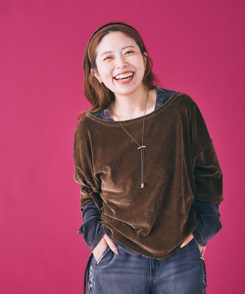 LEPSIM（レプシィム）の「シアーベロア2WAY6分袖プルオーバー　839453（Tシャツ/カットソー・レディース・ブラウン/ピンク/アイボリー/ブラック・FREE）」の3枚目の写真