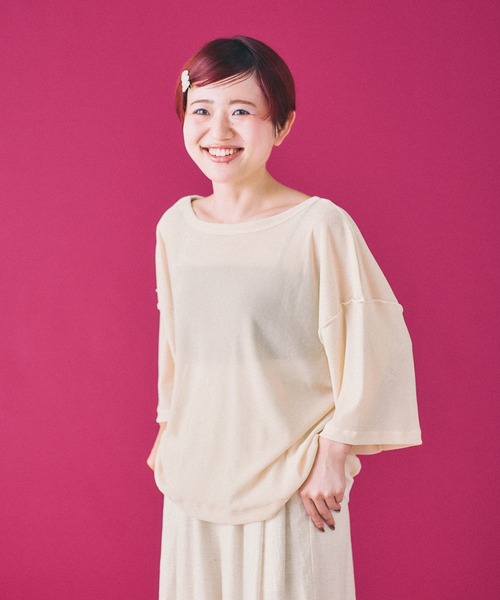 LEPSIM（レプシィム）の「シアーベロア2WAY6分袖プルオーバー　839453（Tシャツ/カットソー・レディース・ブラウン/ピンク/アイボリー/ブラック・FREE）」の2枚目の写真