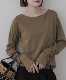 ボートネック指空きTシャツ 長袖